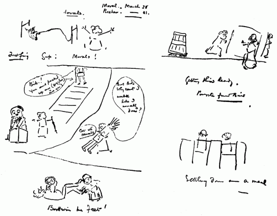 Hand-written note with drawings.