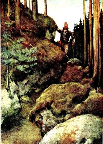 Shaking his head, and hardly knowing whether he were in
his right mind, he wound his way among the mountain steeps.