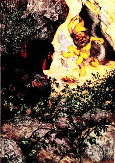 Round about the fire danced a funny little man upon one leg.