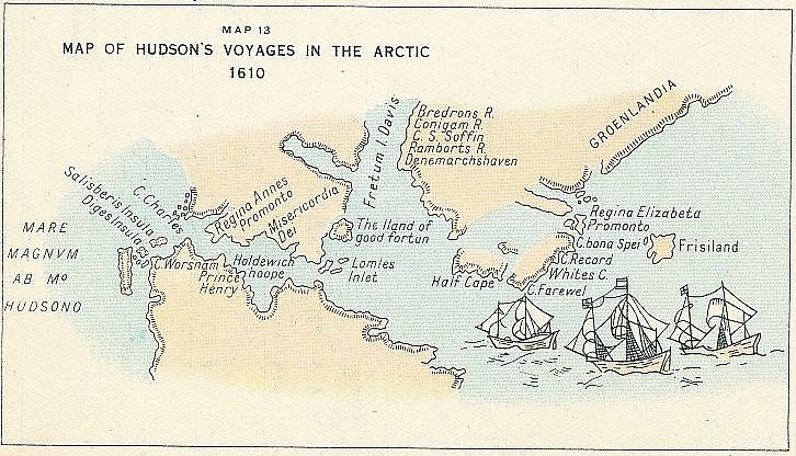 MAP OF HUDSON'S VOYAGES IN THE ARCTIC