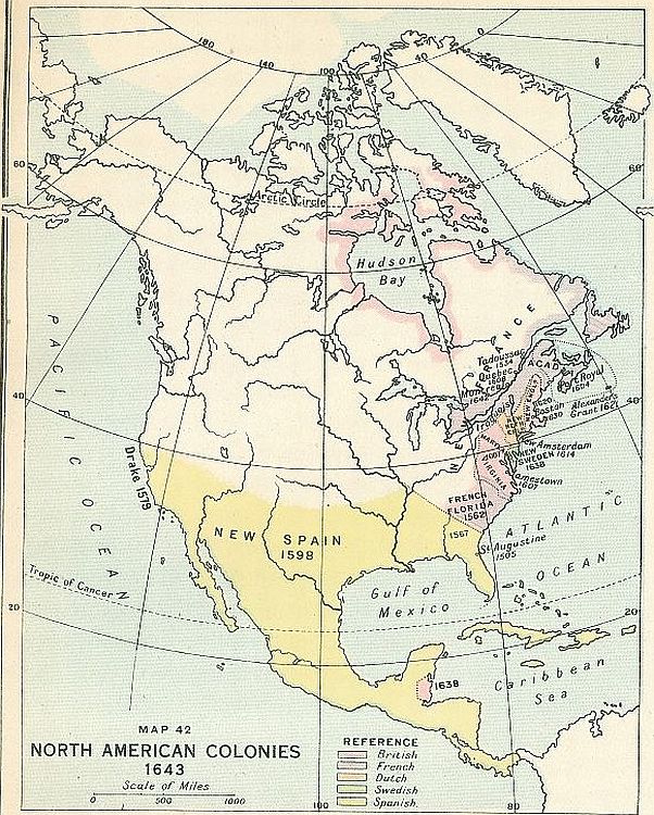 NORTH AMERICAN COLONIES 1643