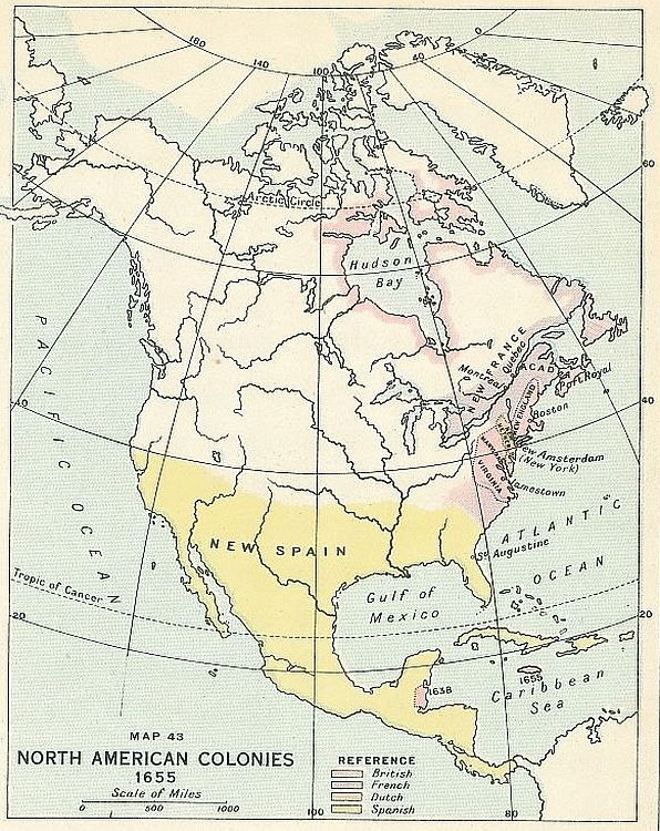 NORTH AMERICAN COLONIES 1655