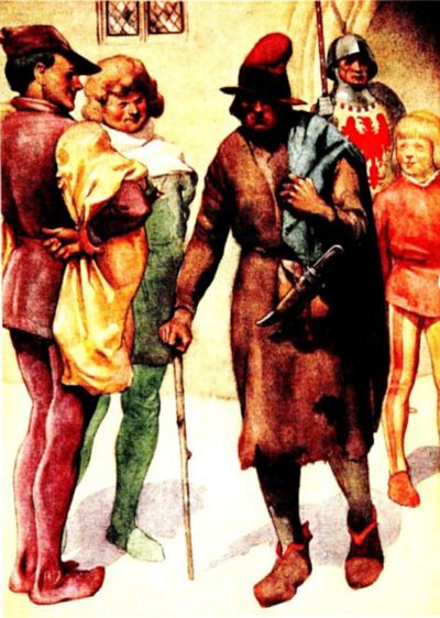 He dressed himself as a poor man, and came secretly to
the king's court.