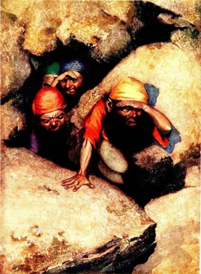 "'. . . Seven little dwarfs that lived among the
mountains, and dug and searched about for gold."'