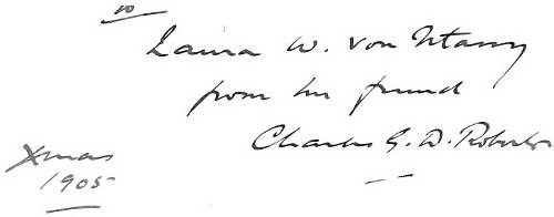 to Laura W. Von (unclear) from her friend Charles G. D. Roberts—Xmas 1905