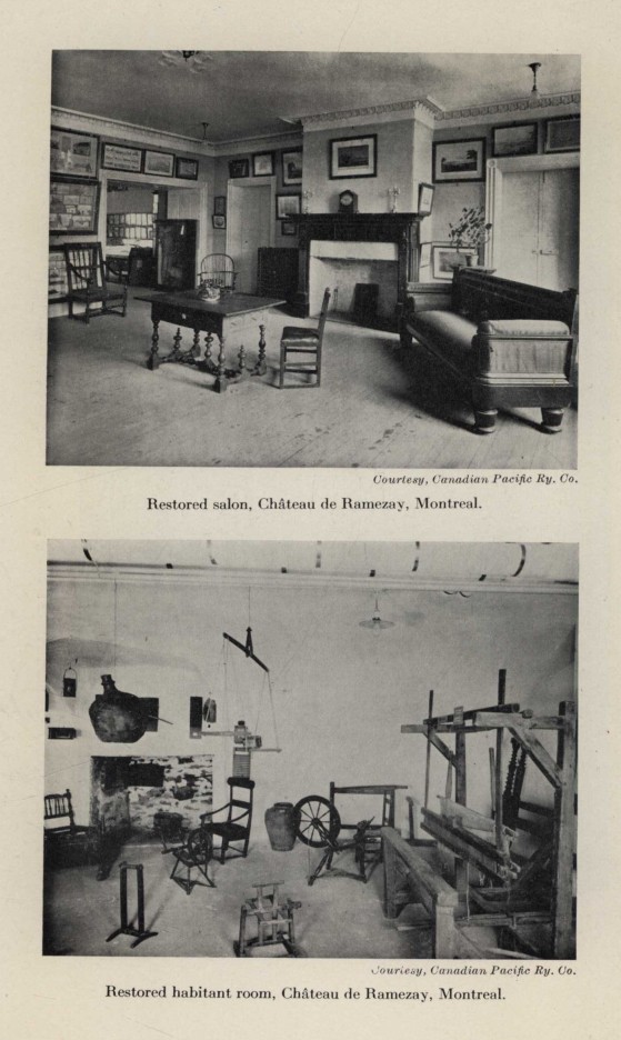 Restored salon, Château de Ramezay, Montreal. Restored habitant room, Château de Ramezay, Montreal.