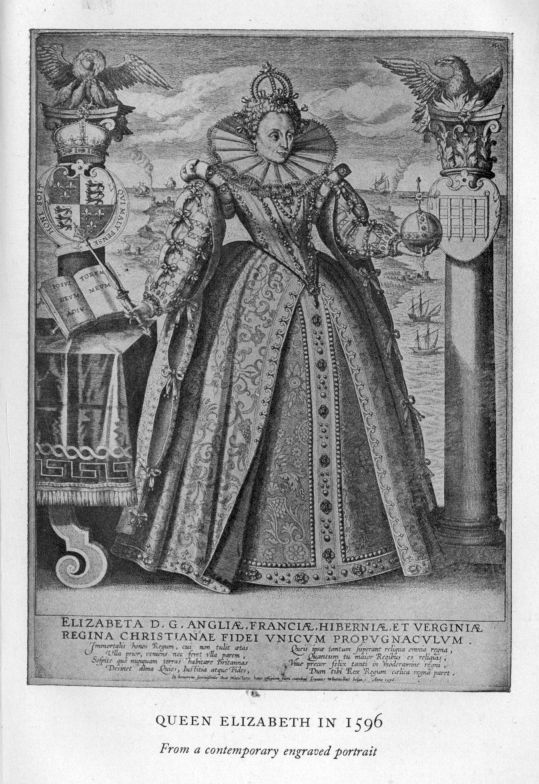 QUEEN ELIZABETH IN 1596.  <I>From a contemporary engraved portrait</I>