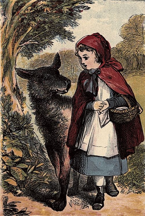 Little Red Riding-Hood meets the Wolf.