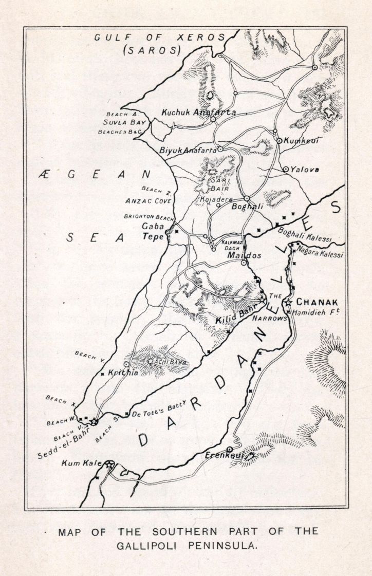 MAP OF THE SOUTHERN PART OF THE GALLIPOLI PENINSULA.