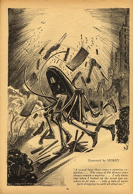 "_A second later, there came a stunning explosion.... The cause of the disaster must always remain a mystery.... I only know that when I looked up, the vessel was nowhere to be seen--only a rain of metal parts dropping to earth all about me._"