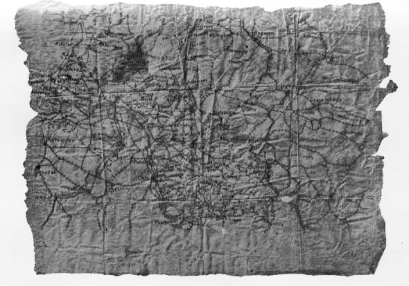 Map Made from Paper Which Came in a Parcel, Wrapped
Around a Fruit-cake. Notice the Stain Caused by The Cake. This Is
The Map That Was Hidden in the Cigarette-box