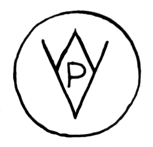 circle with V crossed with small inverted V with P in middle