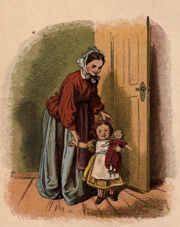Mother walking with little girl