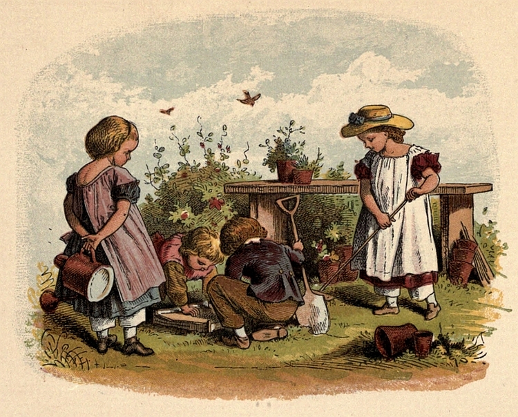 Children digging in the garden
