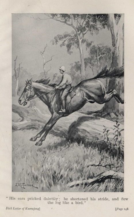 "His ears pricked daintily; he shortened his stride, and flew the log like a bird."