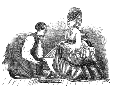 man helping woman with shoes