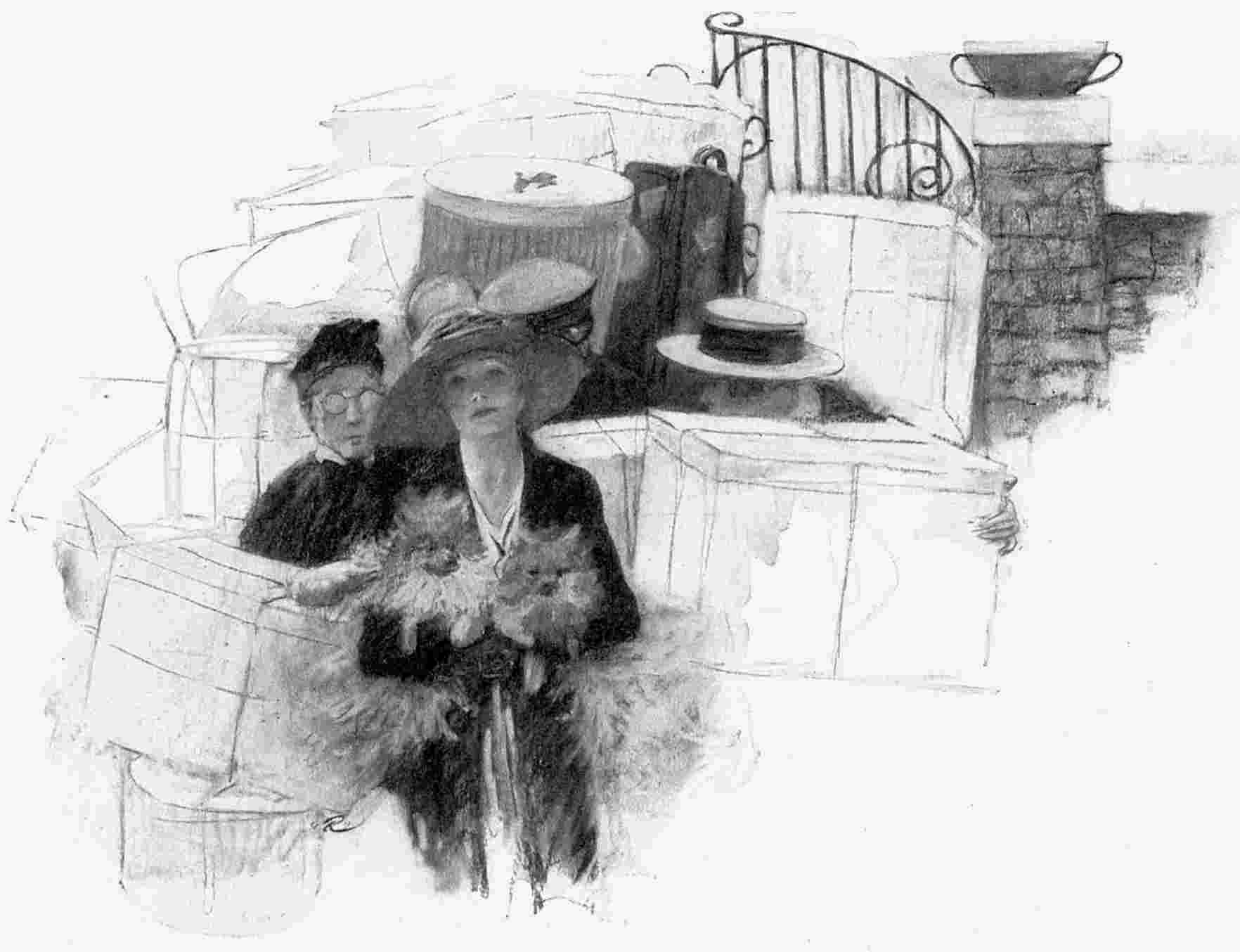 Crowd of people amid a pile of boxes