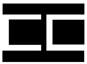 two white Cs on black background