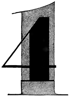 black number four interposed on grey number one