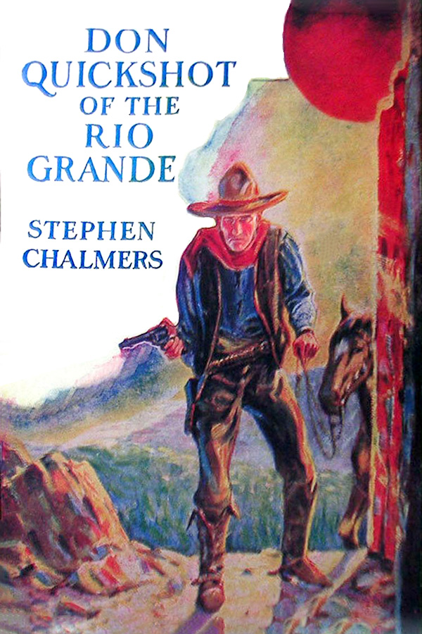 Cowboy with gun in hand leads horse around corner