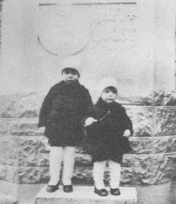 Lionel and Hart in front of the foundation-stone of Hart House, 1920