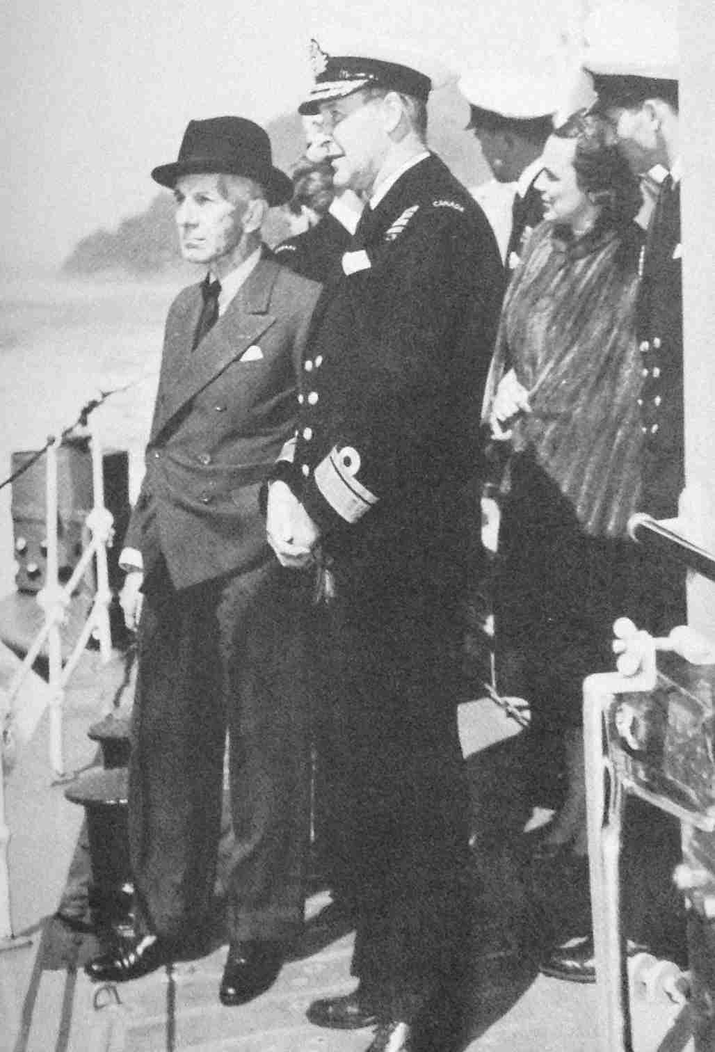 Aboard H.M.C.S. Cayuga—Rear-Admiral J. C. Hibbard and Mrs. Lionel Massey