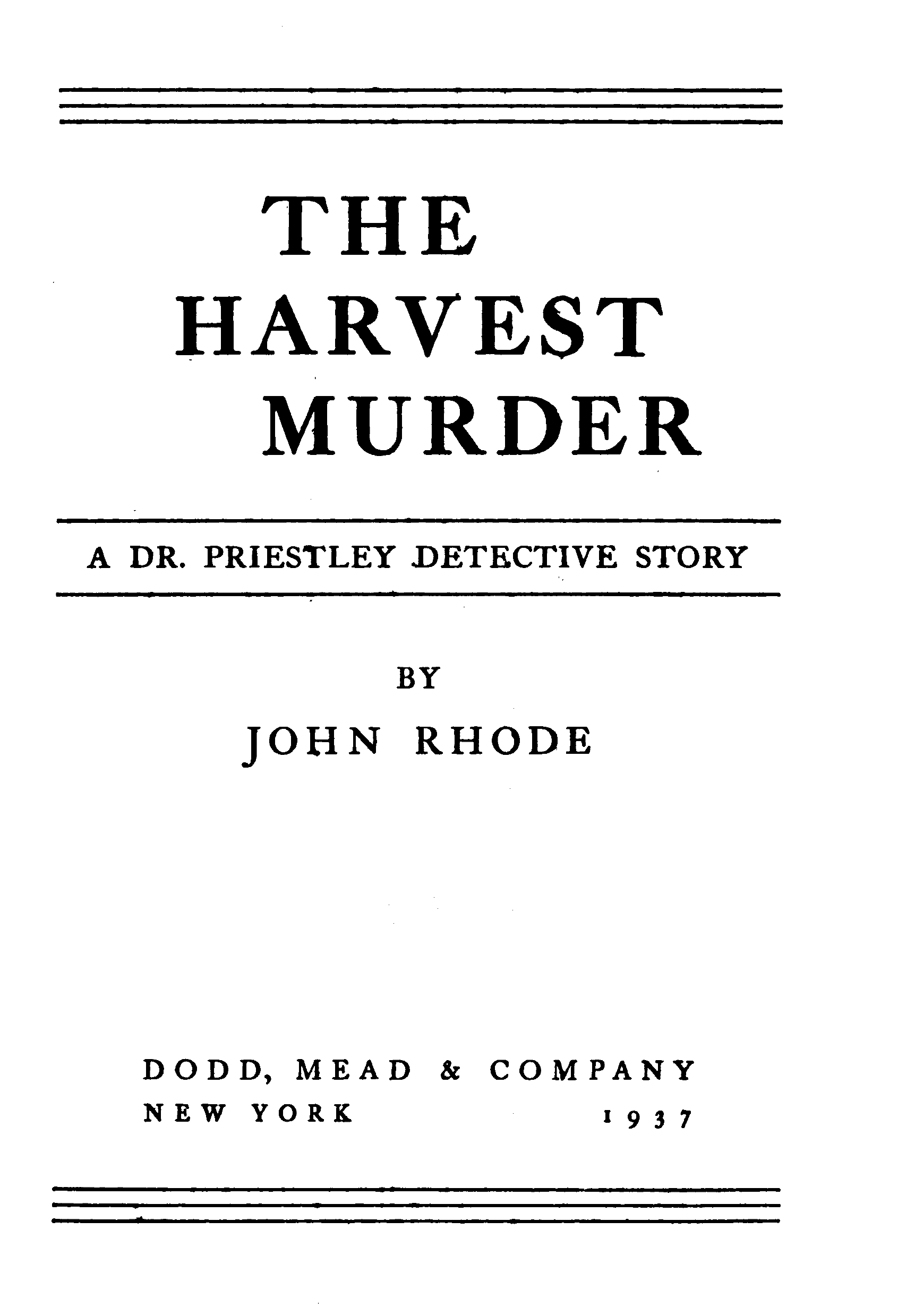 title page: The Harvest Murder by John Rhode