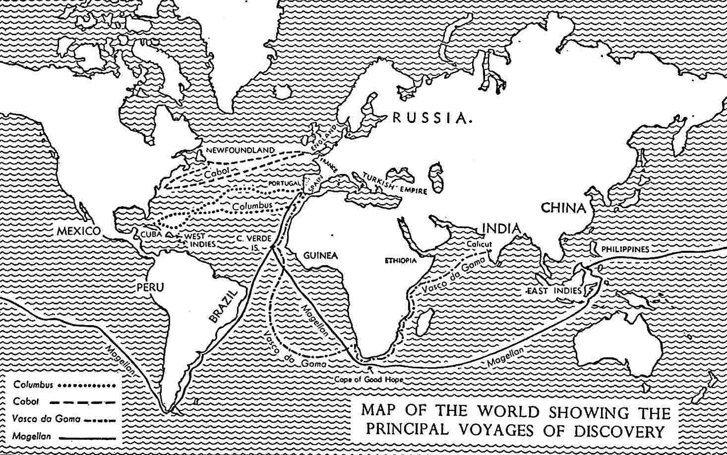 Map of the world showing the principal voyages of discovery