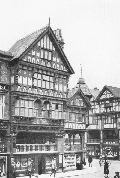 Chester city street with Tudor style store fronts