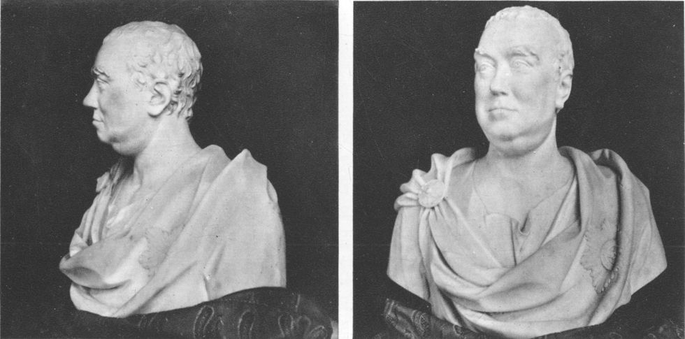 two images of a marble bust
