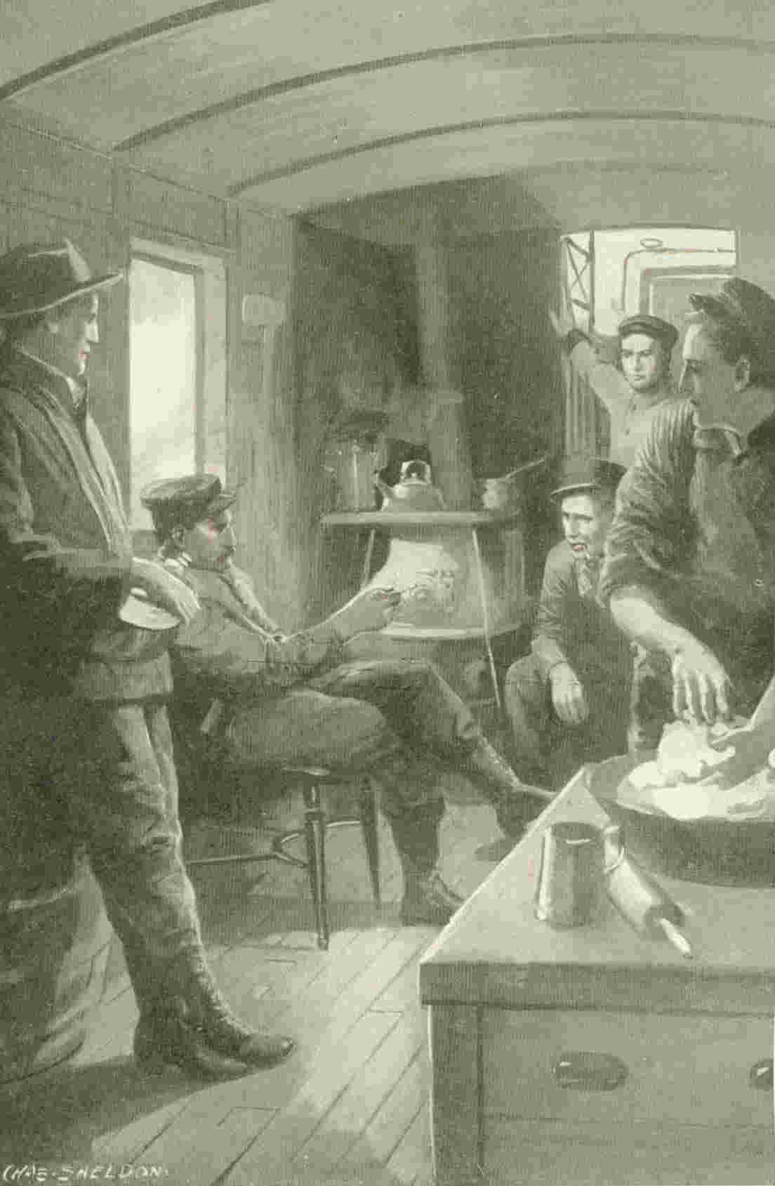 Men sitting in train cabin