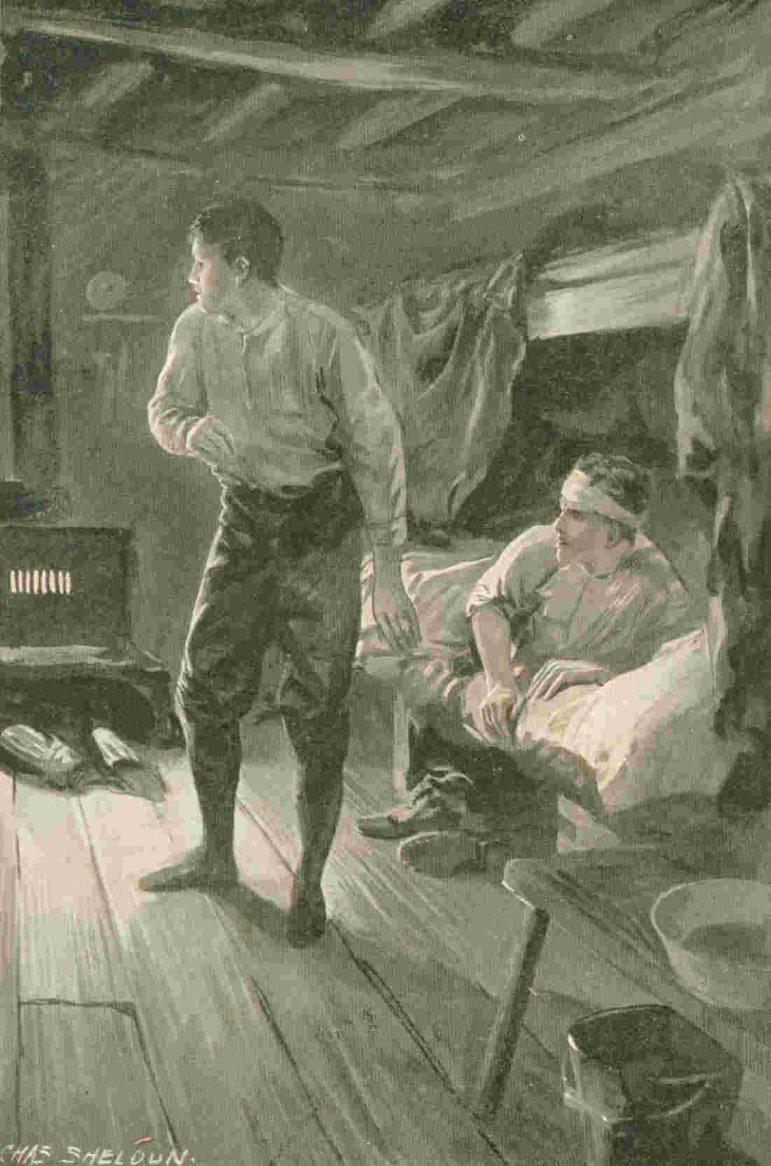 Two men in a cabin