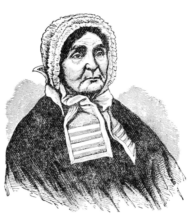 an illustrated representation of Laura Secord, born 1775, died 1868