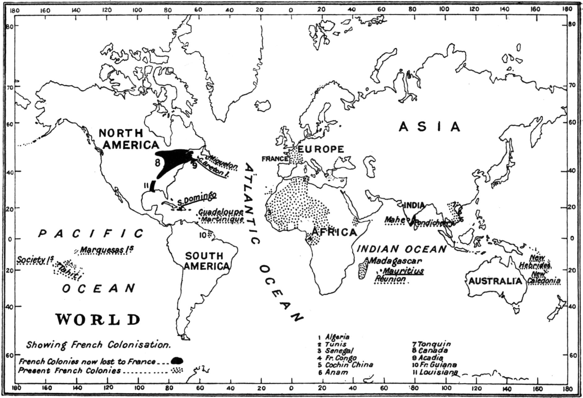World map showing French colonisation.