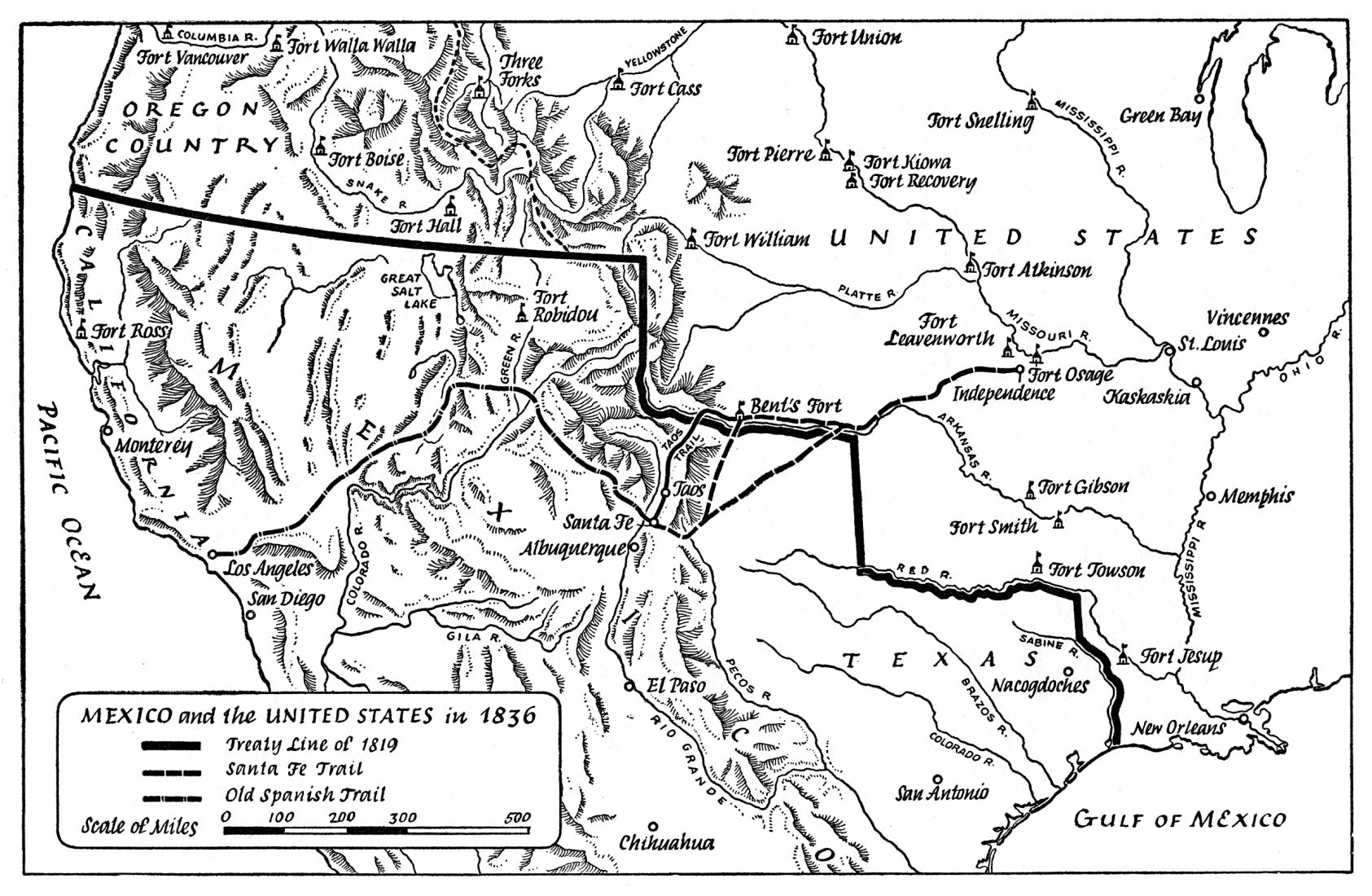 map of Mexico and U.S. in 1836