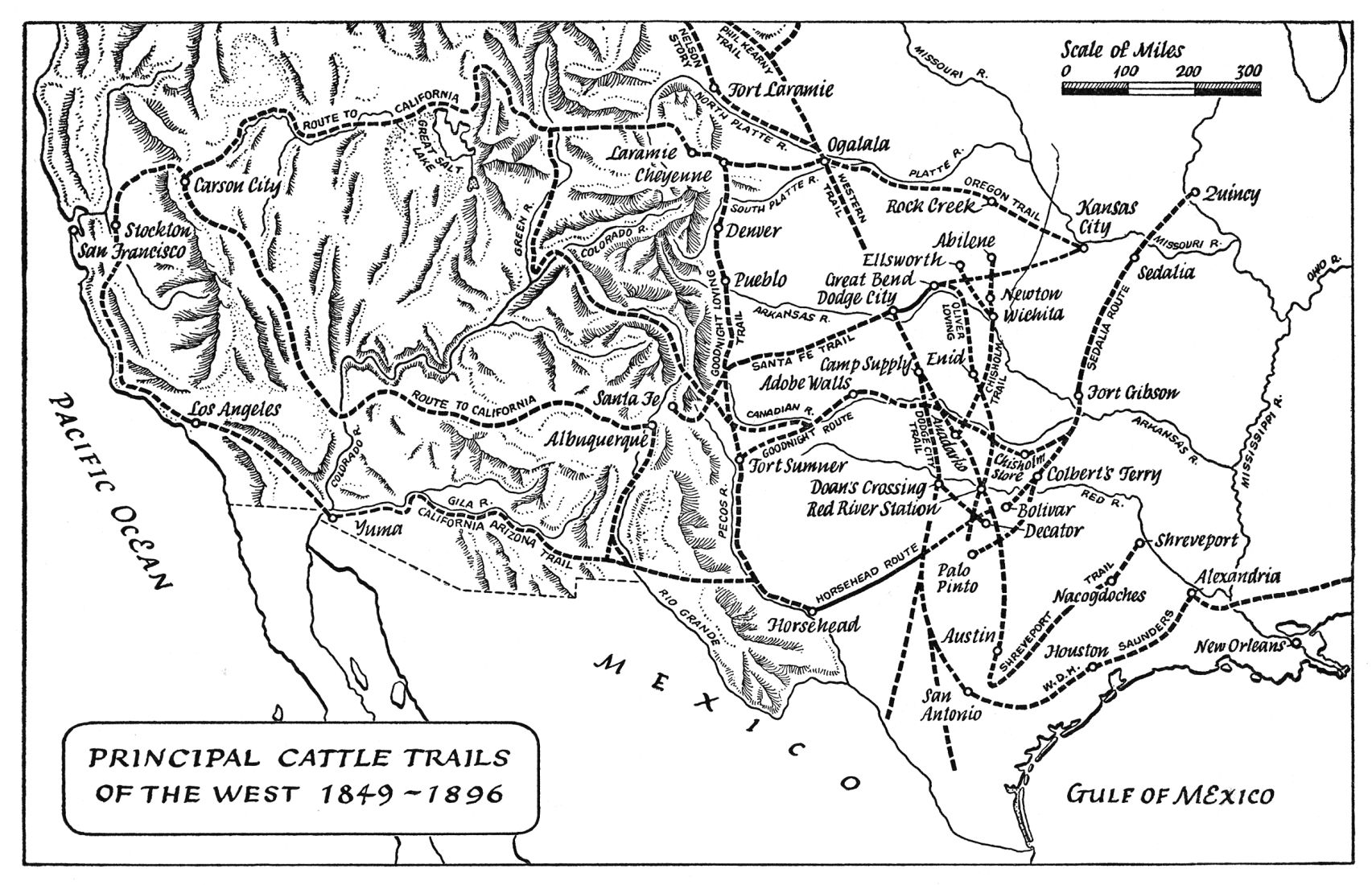 map of cattle trails 1849-1896
