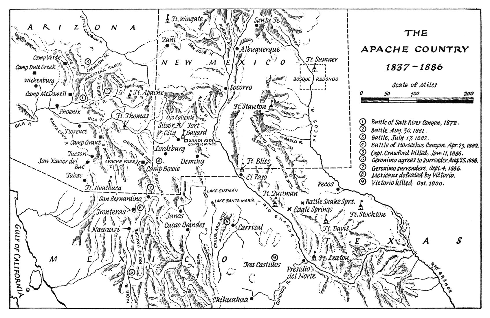map of Apache country including New Mexico, Arizona and n. Mexico