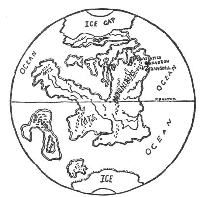 sketch of Bronson Beta with ice caps and islands drawn