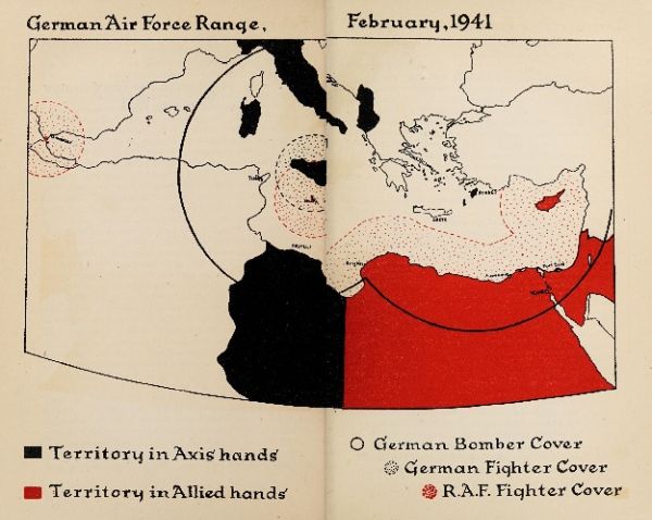Map of N. Africa showing German Air range in Feb. 1941