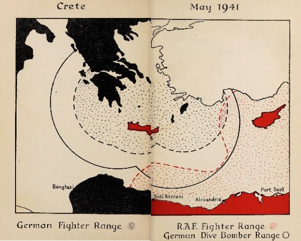 Map of Crete showing German and R.A.F. air ranges May 1941