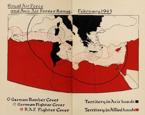 Map of R.A.F. and Axis air range in Feb. 1943