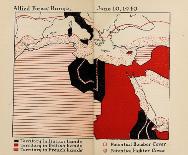 map of N. Africa showing territory in French, British and Italian hands