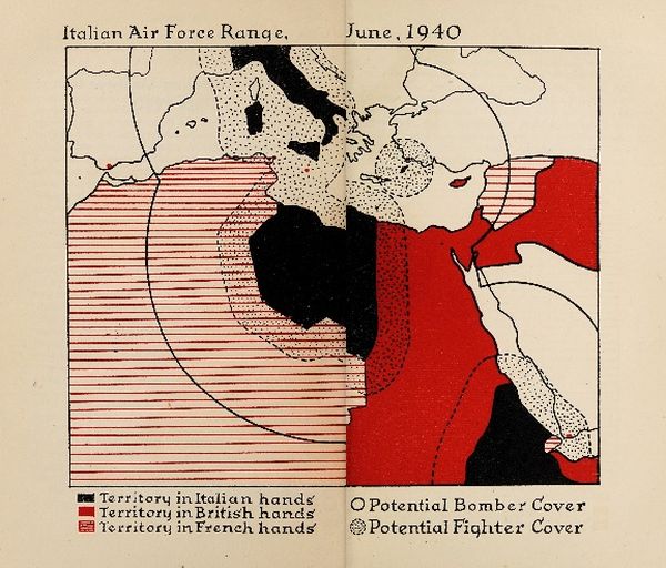 Map of N. Africa showing Italian Air range in June, 1940