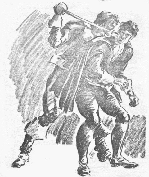 Two men in a sword fight