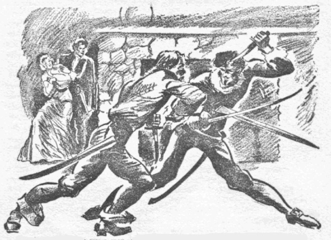 Two men in a sword fight