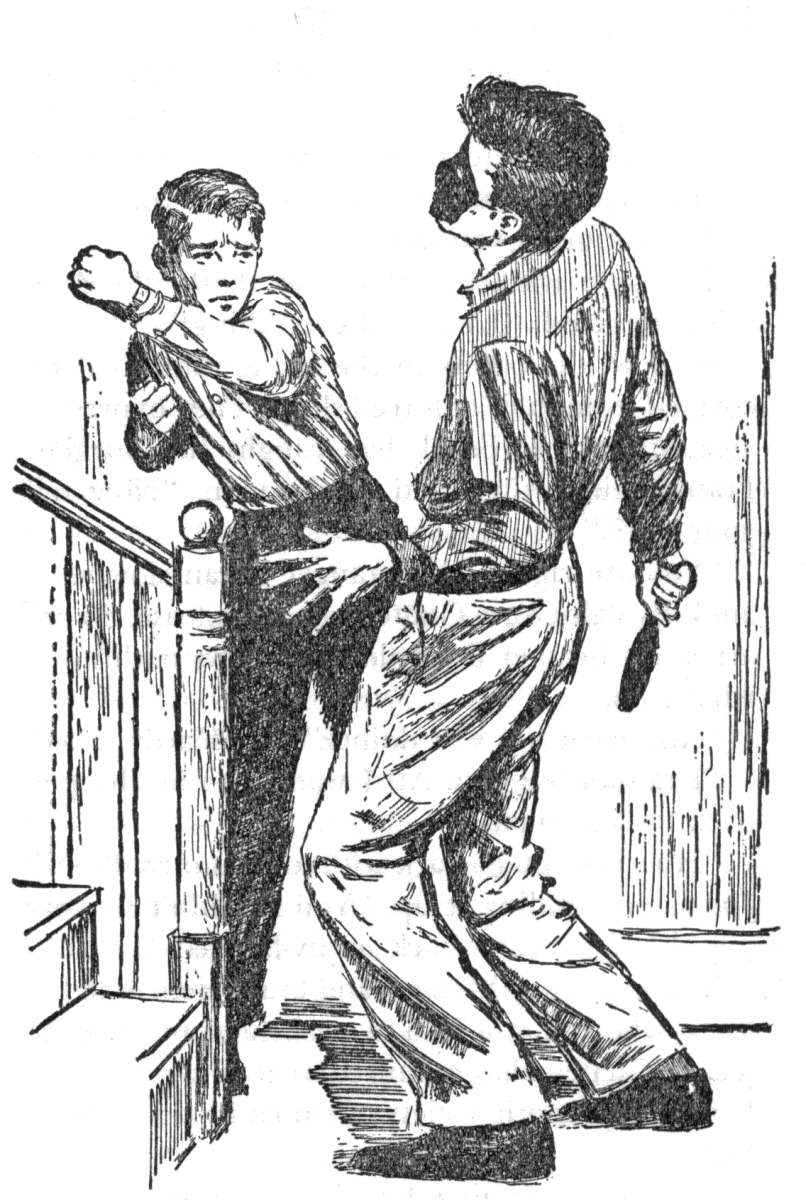 Joe punching a masked man at the bottom of stairs