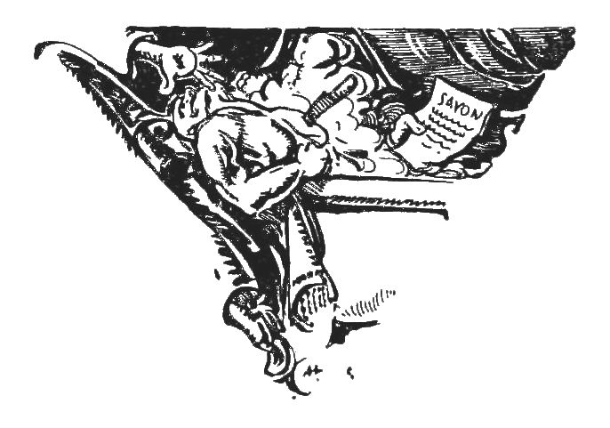 The illustration is of a man leaning back with a large knife thrust in his chest. The man is holding a piece of paper with SAYON written on it. There is also a hand, on the left, reaching towards the man&#x27;s head.