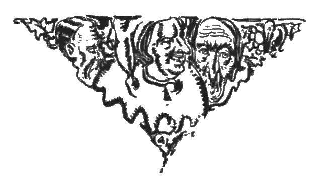 The illustration is of three men. There is an old man with a long face on the right. In the center, the man is dress as a jester. On the left, the man has a long face and is looking towards the man on the right.
