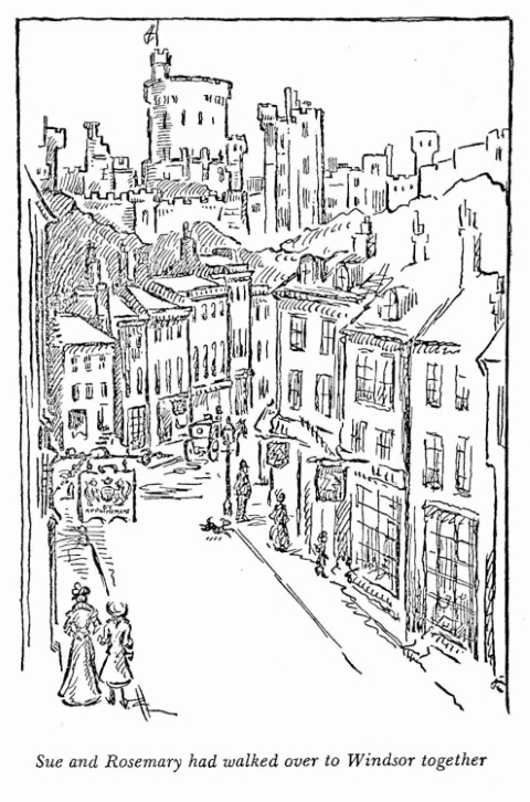 Sue and Rosemary walking in town