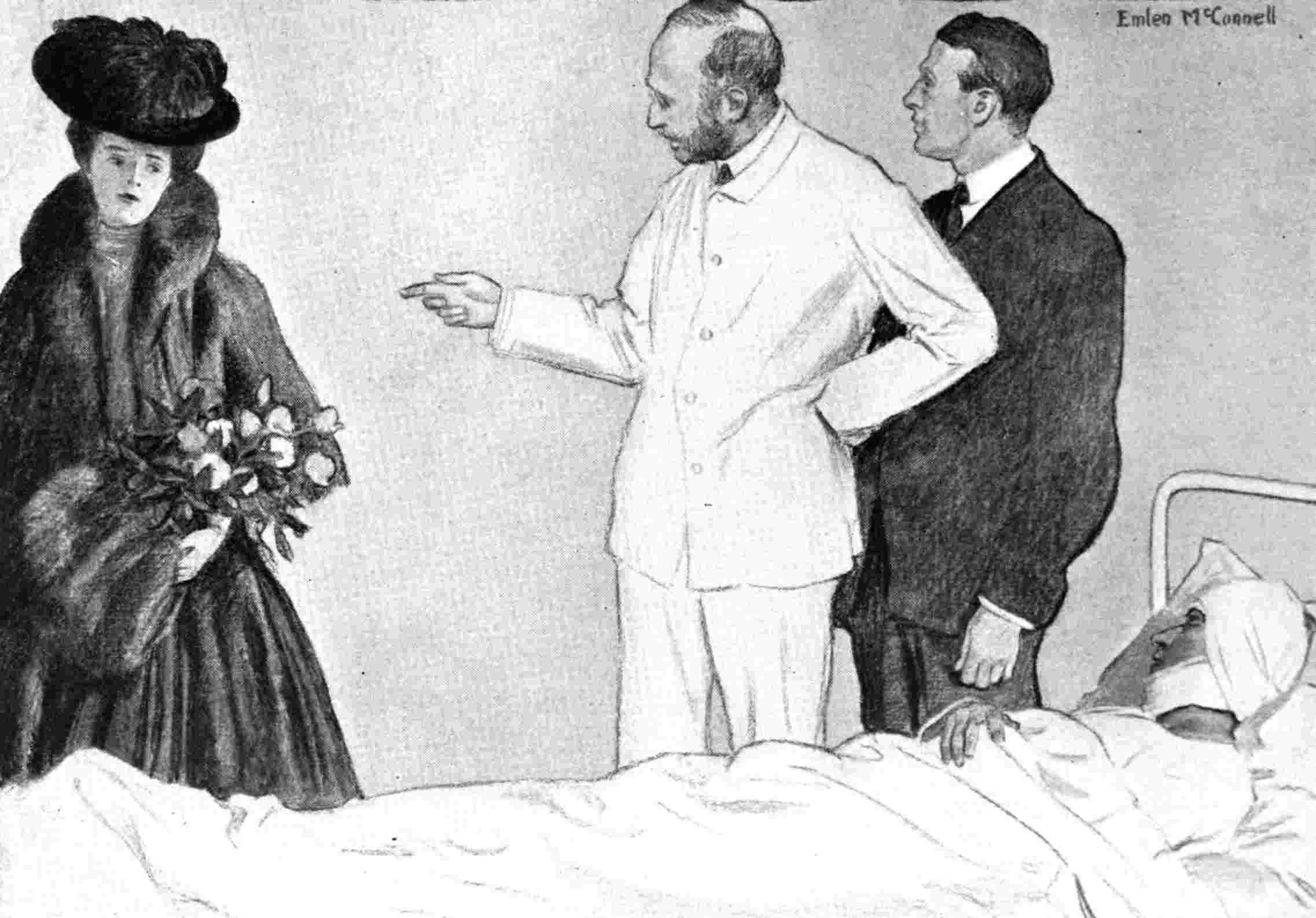 People talk over man in bed